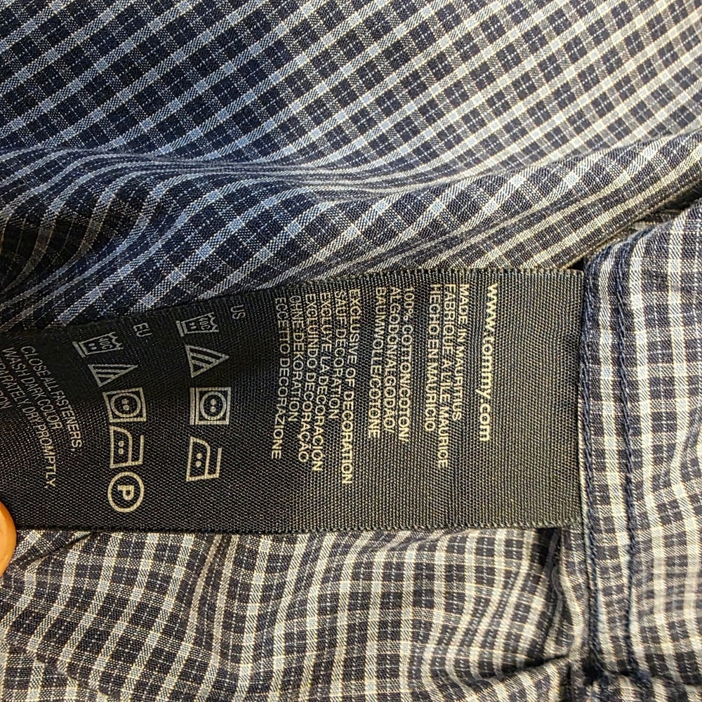 Tommy Hilfiger Mens Blue White Micro Check Cotton Button Down Shirt Large L - Picture 4 of 8